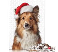 Shetland Sheepdog with Santa Hat Portrait Puzzle Fun Premium Cardboard Jigsaw Puzzle for Adults Teen 1000pcs (38x26cm)