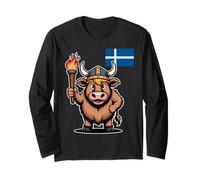 Shetland Viking Highland Cow Up Helly Aa Norse Fire Torch Long Sleeve T-Shirt