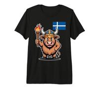 Shetland Viking Highland Cow Up Helly Aa Norse Fire Torch Premium T-Shirt