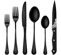 SHEUMNT 48-Piece Black Silverware Set, Mirror Polished Flatware Set for 8, Food-Grade Stainless Steel Cutlery Set, Includes Spoons Forks Knives, Kitchen Cutlery for Home Office Restaurant Hotel