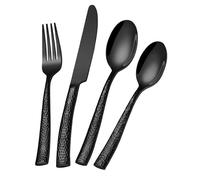 SHEUMNT Black Hammered Silverware Set,24-Piece Stainless Steel Heavy Duty Flatware Set for 6,Food-Grade Tableware Cutlery Set, Mirror Utensil Sets for Home Restaurant