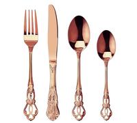SHEUMNT Retro Rose Gold/Copper Silverware Set for 6, Gorgeous 24 Pieces Stainless Steel Flatware Set, Service for 6, Utensil Set Fork Spoon Knife, Antique Baroque Cutlery Set