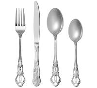 SHEUMNT Retro Silverware Set for 6, Gorgeous 24 Pieces Stainless Steel Silver Flatware Set, Service for 6, Utensil Set Fork Spoon Knife, Antique Baroque Cutlery Set