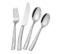 SHEUMNT Silver Hammered Silverware Set,24-Piece Stainless Steel Heavy Duty Flatware Set for 6,Food-Grade Tableware Cutlery Set, Mirror Utensil Sets for Home Restaurant