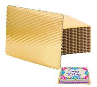 SHEUTSAN 40 Packs Gold Corrugated Cake Board 13 x 10 Inches, Rectangular Gold Quarter Sheet with Scalloped Edges, Strong Laminated Cardboard Base for Cakes, Pizza, Pastries