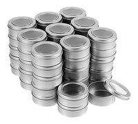 SHEUTSAN 48 Pack Metal Round Tins with Clear Window Top 2 Ounce, Empty Tin Container Cans, Convenient Storage Box for Cosmetics Food Crafts Wedding Party Favors Tins, Silver