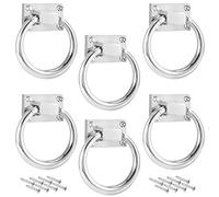 SHEUTSAN 6 Pack 80mm Drop Rings Pulls Handle, Modern Round Back Pulls Door Knocker with Screws for Chairs, Ottomans, Cabinets, Doors, Silver