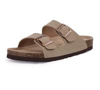 shevalues Women’s Cork Footbed Slide Sandal, Arch Support Summer Outdoor Sandals Mules with Adjustable Buckle Khaki