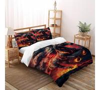 SHEVIOMB Fire Horse Bedding Set 3D Digital Printing Magic Volcanic Animal Duvet Cover Set Pillowcase Microfiber Quilt Cover Suitable for Family,couple,children Super King（260x220cm）