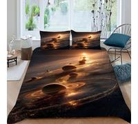 SHEVIOMB Planets Bedding Set 3D Digital Printing Cosmos CosmicObjects Duvet Cover Set 3 Pieces Microfiber Comforter Cover Universal for All Seasons with Pillowcase King（220x240cm）