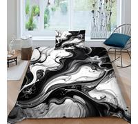 SHEVOVER Black And White Stripes Bedding Set with Pillow Shams 3D Print Marble Pattern Comforter Cover Set 2-piece with Zipper Closure, for Kids Teenagers Adult Single（135x200cm）
