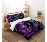 SHEVOVER Black Death Bedding Set King（220x240cm）, Terror Comforter Cover Kids Adults Bedroom Decor, Devil's Skull 3D Print Duvet Insert 3Pcs with Zipper Closure