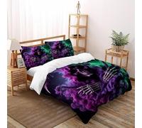 SHEVOVER Black Death Bedding Sets Double（200x200cm）, Devil's Skull Quilt Set, Kids Adults Bedroom Decor, Terror 3D Print Comforter Sets, 3 Pieces with 2 Pillowcase