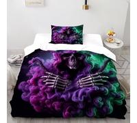 SHEVOVER Black Death Bedding Sets Single（135x200cm）, Devil's Skull Quilt Set, for Boys Girls Teens Room Decor Terror 3D Print Duvet Insert 2Pcs with Zipper Closure