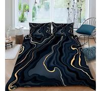 SHEVOVER Black Gold Liquid Ripple Bedding Set with 2 Pillow Shams 3D Print Marble Pattern Soft Microfiber Quilt Cover Set 3-piece with Zipper Closure, for Kids Teenagers Adult Double(200x200cm)