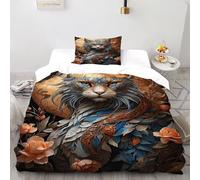 SHEVOVER Cat Dragon Bedding Sets Single（135x200cm）, Animal Quilt Set, for Boys Girls Teens Room Decor Indian Culture 3D Print Bed Sets 2 Pieces with Zipper Closure