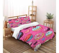 SHEVOVER Cupcake Donut Bedding Set King（220x240cm）, Cake Comforter Cover For Kids Boys Girls Teens Dessert 3D Print Comforter Sets, 3Pcs with 2 Pillowcase
