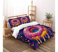 SHEVOVER Donut Bedding Set King（220x240cm）, Food Quilt Set, For Kids Boys Girls Teens Dessert 3D Print Bed Sets 3 Pieces,Decor Bedroom Collection