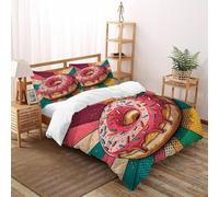 SHEVOVER Donut Bedding Sets King（220x240cm）, Dessert Quilt Set, for Boys Girls Teens Room Decor Food 3D Print Bed Sets 3 Pieces with Zipper Closure