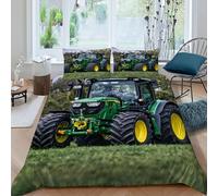 SHEVOVER Green Tractor Bedding Set with 2 Pillow Shams 3D Print Large Farm Vehicle Comforter Cover Set 3-piece with Zipper Closure, for Kids Teenagers Adult King（220x240cm）