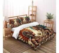 SHEVOVER Indians Bedding Set Double（200x200cm）, Indian Culture Comforter Cover For Kids Boys Girls Teens Indian Culture 3D Print Duvet Insert 3-piece with 2 Pillowcase