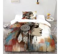 SHEVOVER Indians Bedding Sets Single（135x200cm）, Indian Culture Quilt Set, for Boys Girls Teens Room Decor Indian Culture 3D Print Duvet Insert 2Pcs with Zipper Closure
