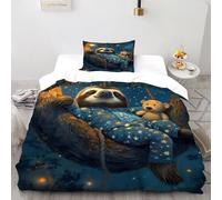 SHEVOVER Late Night Sloth Bedding Sets Single(135x200cm), Cute Animals Quilt Set, For Kids Boys Girls Teens Cute Animals 3D Print Bed Sets 2-piece,Decor Bedroom Collection