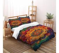 SHEVOVER Mandala Pattern Bedding Set Double（200x200cm）, Colorful Boho Style Quilt Set, For Kids Boys Girls Teens Indian Culture 3D Print Duvet Insert 3Pcs,Decor Bedroom Collection