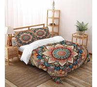 SHEVOVER Mandala Pattern Bedding Sets Double（200x200cm）, Colorful Boho Style Quilt Set, for Boys Girls Teens Room Decor Indian Culture 3D Print Bed Sets 3 Pieces with Zipper Closure
