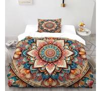 SHEVOVER Mandala Pattern Bedding Sets Single（135x200cm）, Indian Culture Quilt Set, Kids Adults Bedroom Decor, Colorful Boho Style 3D Print Duvet Insert 2 Pieces with Zipper Closure