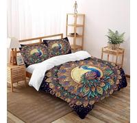 SHEVOVER Mandala Peacock Bedding Sets King（220x240cm）, Indian Culture Quilt Set, Kids Adults Bedroom Decor, Indian Culture 3D Print Comforter Sets, 3-piece with 2 Pillowcase