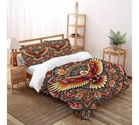SHEVOVER Mandarin Eagle Bedding Sets King（220x240cm）, Indian Culture Comforter Cover For Kids Boys Girls Teens Indian Culture 3D Print Duvet Insert 3-piece with 2 Pillowcase