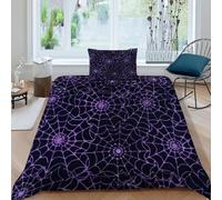 SHEVOVER Purple Spider Web Bedding Set with 2 Pillow Shams 3D Print Purple Comforter Cover Set 3 Pcs with Zipper Closure, for Kids Teenagers Adult Single（135x200cm）