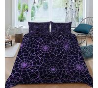 SHEVOVER Purple Spider Web Bedding Sets with 2 Pillow Shams 3D Print Purple Soft Microfiber Quilt Cover Set 3 Pcs with Zipper Closure, for Kids Teenagers Adult Double（200x200cm）