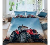SHEVOVER Red Tractor Bedding Set with 2 Pillow Shams 3D Print Large Farm Vehicle Soft Microfiber Quilt Cover Set 3-piece with Zipper Closure, for Kids Teenagers Adult King（220x240cm）