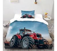SHEVOVER Red Tractor Bedding Set with Pillowcases 3D Print Large Farm Vehicle Soft Microfiber Quilt Cover Set 2 Piece with Zipper Closure, for Kids Teenagers Adult Single（135x200cm）