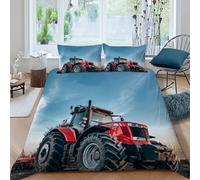 SHEVOVER Red Tractor Bedding Sets with 2 Pillowcases 3D Printed Large Farm Vehicle Comforter Cover Set 3 Piece with Zipper Closure, for Kids Teenagers Adult Double（200x200cm）