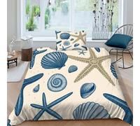 SHEVOVER Seashell Starfish Bedding Sets with Pillow Shams 3D Printed Ocean World Comforter Cover Set 2-piece with Zipper Closure, for Kids Teenagers Adult Single（135x200cm）