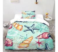 SHEVOVER Seashell Starfish Bedding Sets with Pillowcases 3D Print Ocean World Soft Microfiber Quilt Cover Set 2-piece with Zipper Closure, for Kids Teenagers Adult Single（135x200cm）