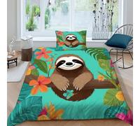 SHEVOVER Sloth on Branch Bedding Set with Pillowcases 3D Printed Cute Animals Comforter Cover Set 2 Piece with Zipper Closure, for Kids Teenagers Adult Single（135x200cm）