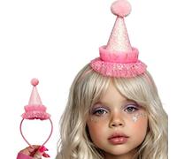 Shewant Sparkly Pink Ruffle Glitter Bitrhday Party Hat Headband,PomPom Princess Fairy Costume Accessory Party Decoration Headwear