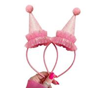 Shewant Sparkly Pink Ruffle Glitter Bitrhday Party Hat Headband,PomPom Princess Fairy Costume Accessory Party Decoration Headwear