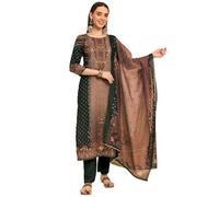 SheWill Kurta Sets for Women - Brown Rayon Digital Print with Aari Hand Work Kurta with Pant and Chanderi Dupatta |Traditional Festive Dress for Women, Black, S