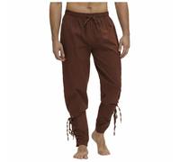 SHEYOW Men Trousers Linen Pants Medieval for Men Retro Costume Viking Pirate Halloween (2XL, Brown)