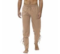 SHEYOW Men Trousers Linen Pants Medieval for Men Retro Costume Viking Pirate Halloween (3XL, Khaki)