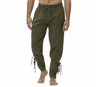 SHEYOW Men Trousers Linen Pants Medieval for Men Retro Costume Viking Pirate Halloween (XL, Green)