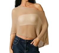 Shfebrinox Women Knit Asymmetrical Poncho, Beach Cover up Top Loose Summer See Through Lightweight Off Shoulder Shawl Blouse Top Lightweight Poncho Y2K Aesthetic Crop Tops Pullover Shrug Cape