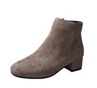 Shfebrinox Women's Casual Ankle Boots Suede Short Boots Elegant Pointed Slip On Booties with Zip Autumn Winter Women's Ankle Shoes Block Heel Transition Shoes