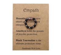 SHFEX Black Rings for Women,Purple Black Natural Stone Adjustable Ring,Crystal Ring & Spir/itual Protection Ring,Adjustable Stretch Finger Gem/stone Lucky Jewelry,Spiritual Protection Ring with Card