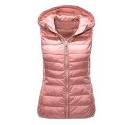 Shffuw Black Jackets for Women UK Unisex Casual Solid Vest Zipper Pocket Loose Sleeveless Jacket Hooded Coat Womens Vests Coats (Pink, XL)